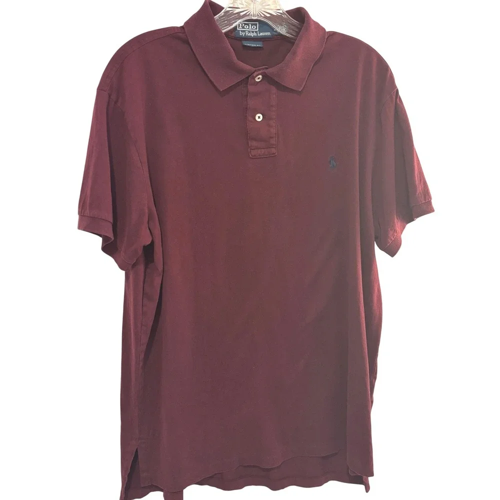 Polo Ralph Lauren Polo Shirt Mens L Burgundy Custom Fit Short Sleeve Preppy